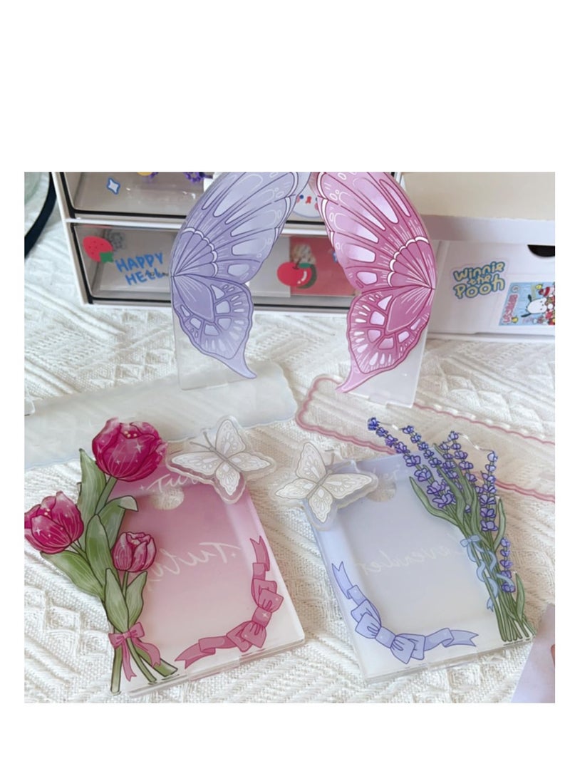 KASTWAVE Detachable Acrylic Kpop Photocard Holder Kpop Photocard Desktop Display Stand with Decorative Accessories Korea Photo Frame Acrylic Idol Star Chasing Standing Frame Purple  - Image 4