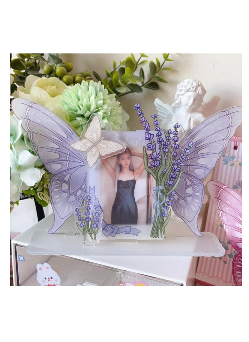 KASTWAVE Detachable Acrylic Kpop Photocard Holder Kpop Photocard Desktop Display Stand with Decorative Accessories Korea Photo Frame Acrylic Idol Star Chasing Standing Frame Purple  - Image 2