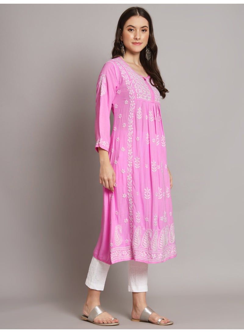Alaya Women Hand Embroidered Chikankari Cotton Kurta-AL3549 - Image 4