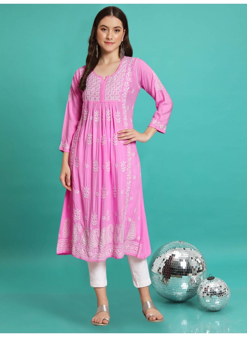 Alaya Women Hand Embroidered Chikankari Cotton Kurta-AL3549 - Image 1