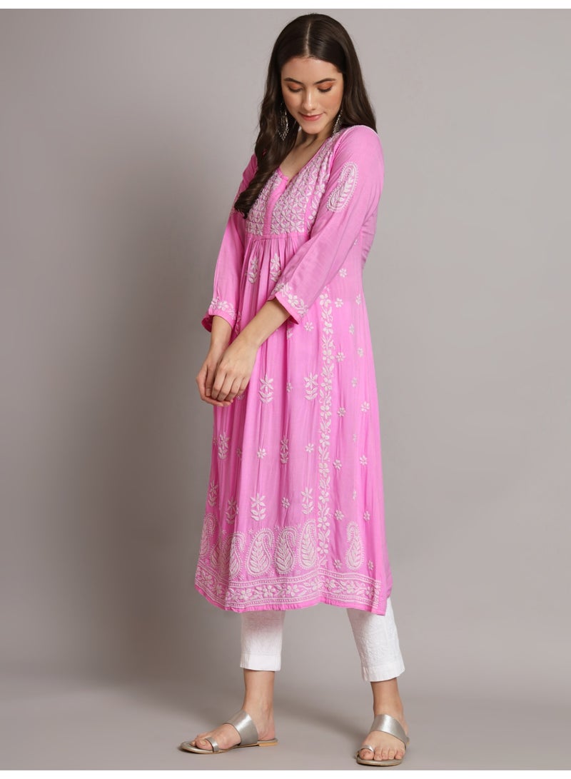 Alaya Women Hand Embroidered Chikankari Cotton Kurta-AL3549 - Image 3