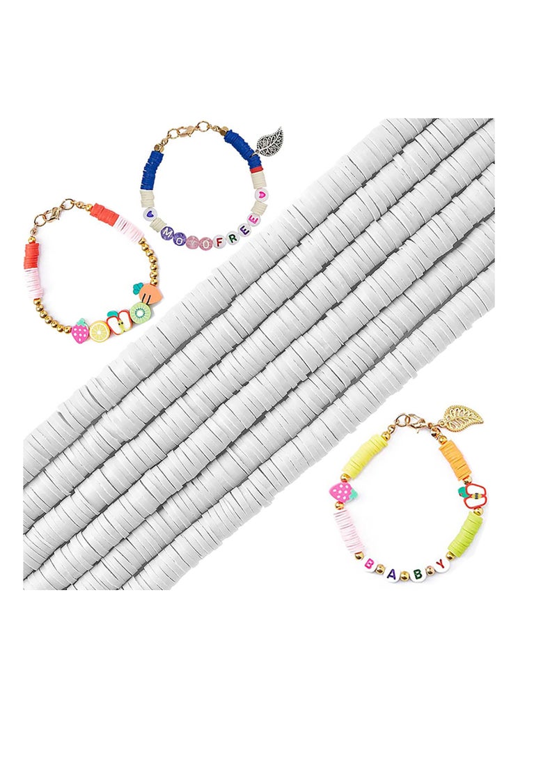 SYOSI Clay Beads, Round Handmade Heishi Beads, White Polymer Flat Beads, Beads for Jewelry Making, for Necklace Jewelry Bracelet Earring  - Image 1