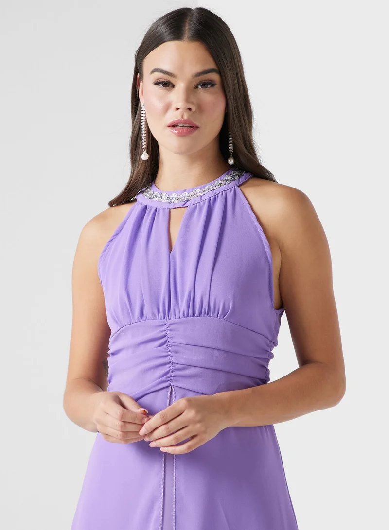ELLA Halter Neck Dress With Keyhole Neck Detail
