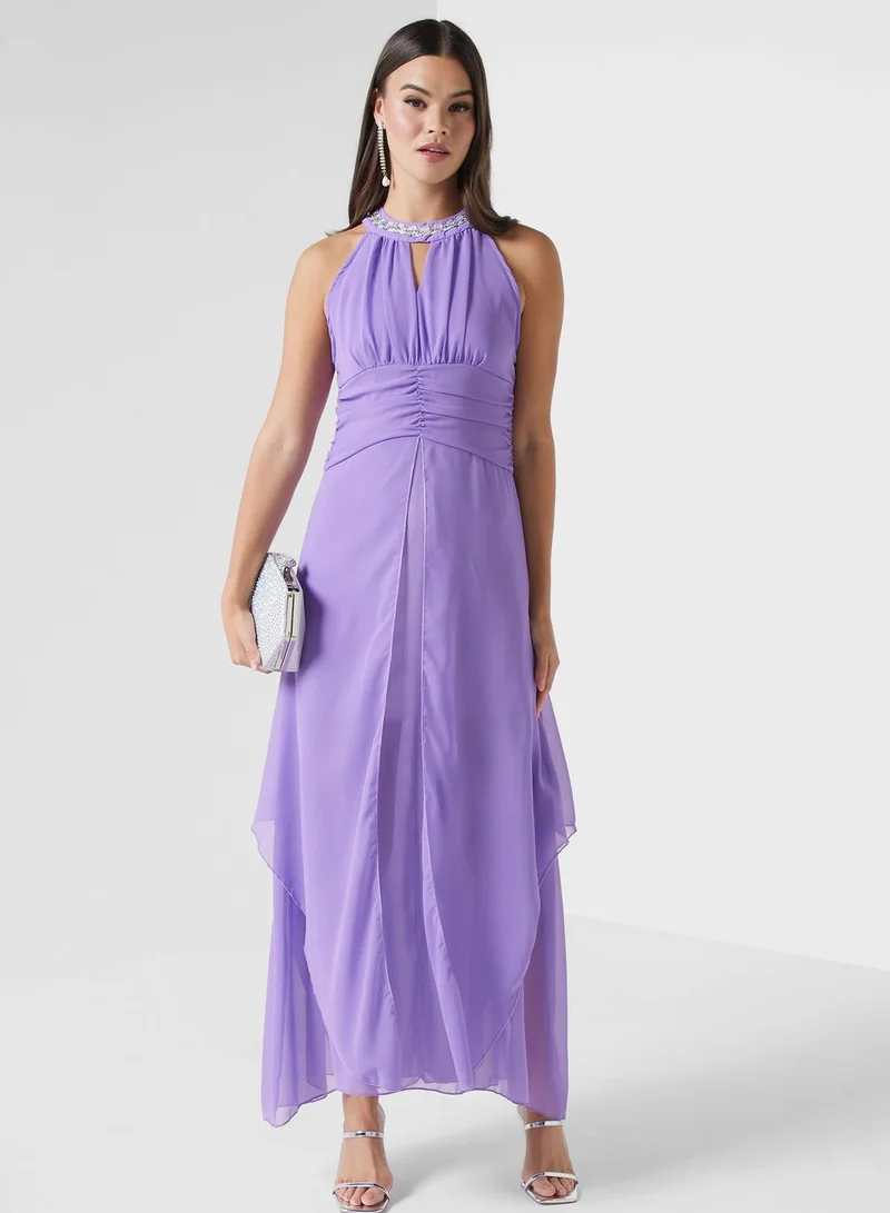 ELLA Halter Neck Dress With Keyhole Neck Detail