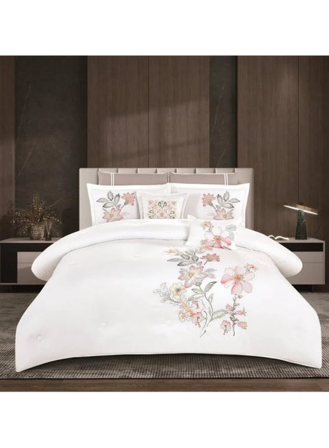 Double-sided embroidered comforter set, one and a half pillow, 5 pieces, 230 x 170