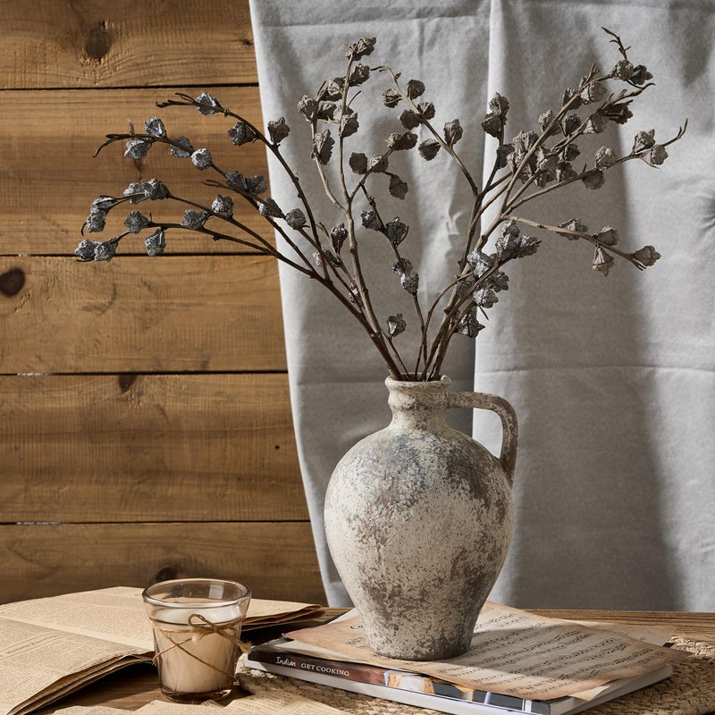 LUKA Ceramic Rustic Farmhouse Vase,8.25 inch Terracotta Vase with Handle,Neutral Clay Pot Vases Decorative Vase for Living Room,Table,Shelf Decor(Brown,M) - Image 3