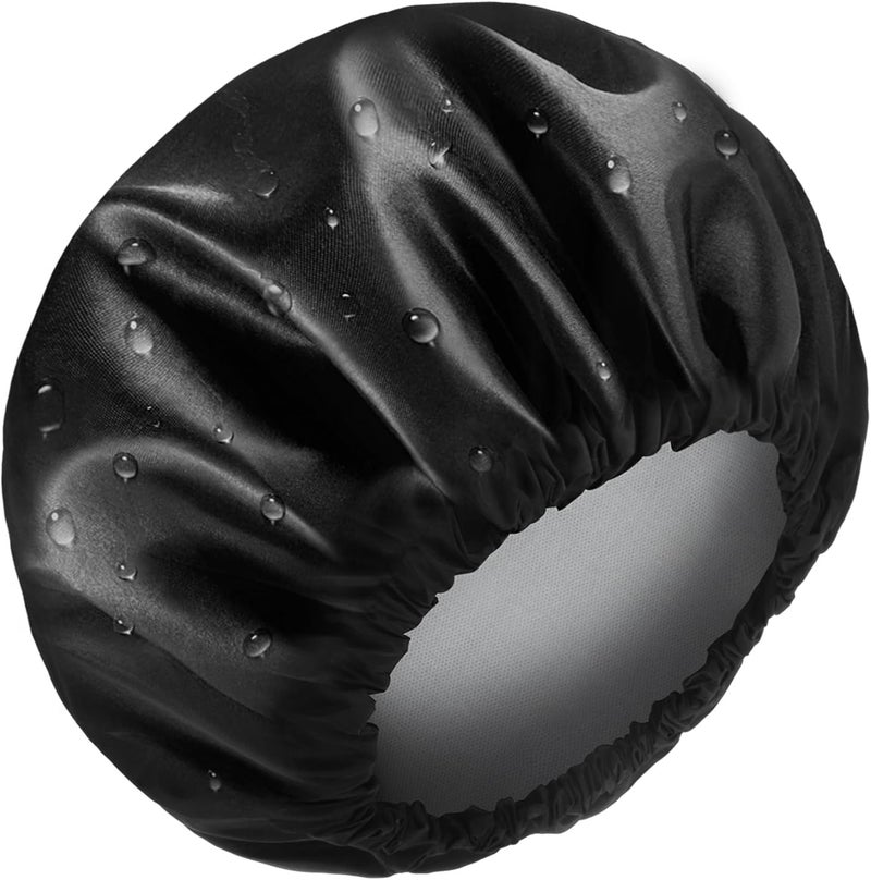 Aquior Shower Cap, Reusable Shower Cap for Women,Men, Waterproof Layer Hair Cap, Large Size for Long Hair, Braids, Curly, or Short Hair, for Girls Spa Home Salon Use (Black) - Image 1