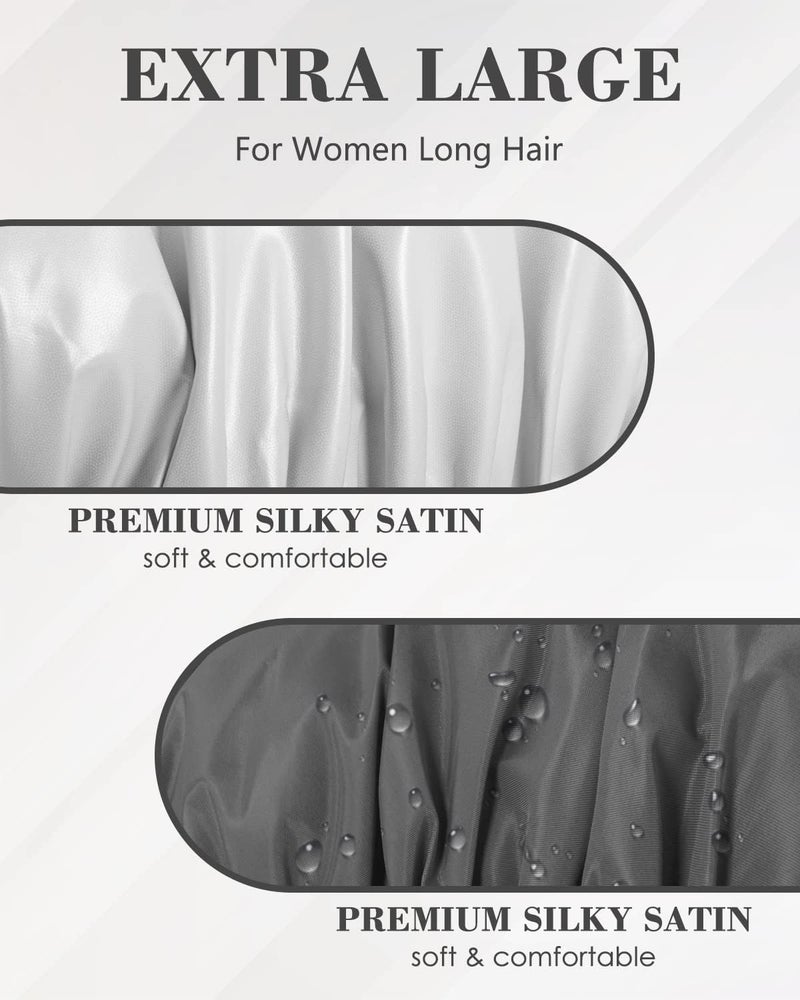 Aquior Shower Cap, Reusable Shower Cap for Women,Men, Waterproof Layer Hair Cap, Large Size for Long Hair, Braids, Curly, or Short Hair, for Girls Spa Home Salon Use (Black) - Image 2