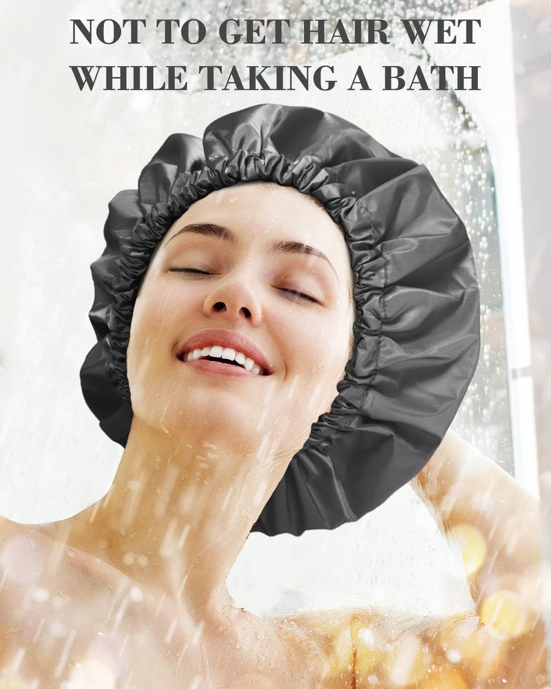 Aquior Shower Cap, Reusable Shower Cap for Women,Men, Waterproof Layer Hair Cap, Large Size for Long Hair, Braids, Curly, or Short Hair, for Girls Spa Home Salon Use (Black) - Image 4