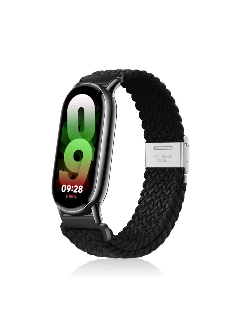 KASTWAVE Braided Nylon Strap Compatible with Xiaomi Smart Band 8, Breathable Stretchable Elastic Sport Fashion Strap Replacement Band for Women Men Children, Black - Image 1