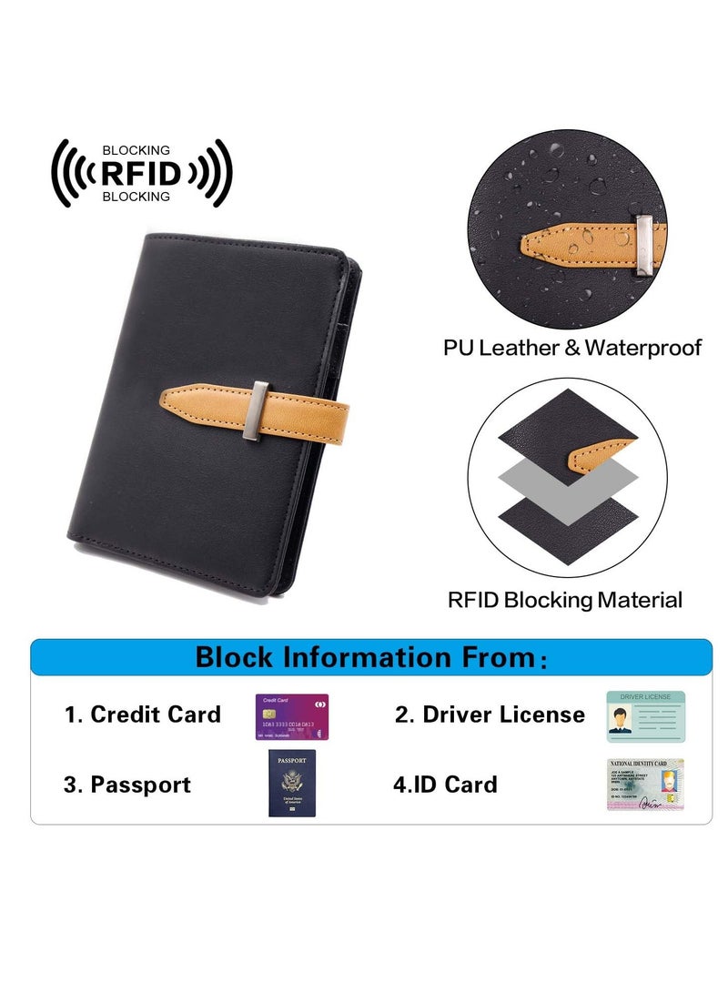 حافظة جواز سفر جلدية رقيقة مع فتحة AirTag، محفظة سفر مانعة لتداخل RFID للرجال، حالة متعددة الاستخدامات مضادة للفقد باللون الأسود - Image 4