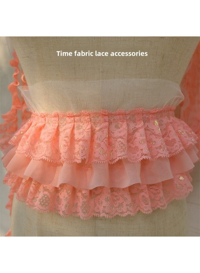 Lolita Dress Three-Layer Lace Pastoral Skirt Cuff Skirt High Quality Made Clothes Lining Decorative Lace Accessories-Color:Shallow Melon Red 0.5m = Half A Meter Long / Multiple Shots For Continuous Hair  - Image 1