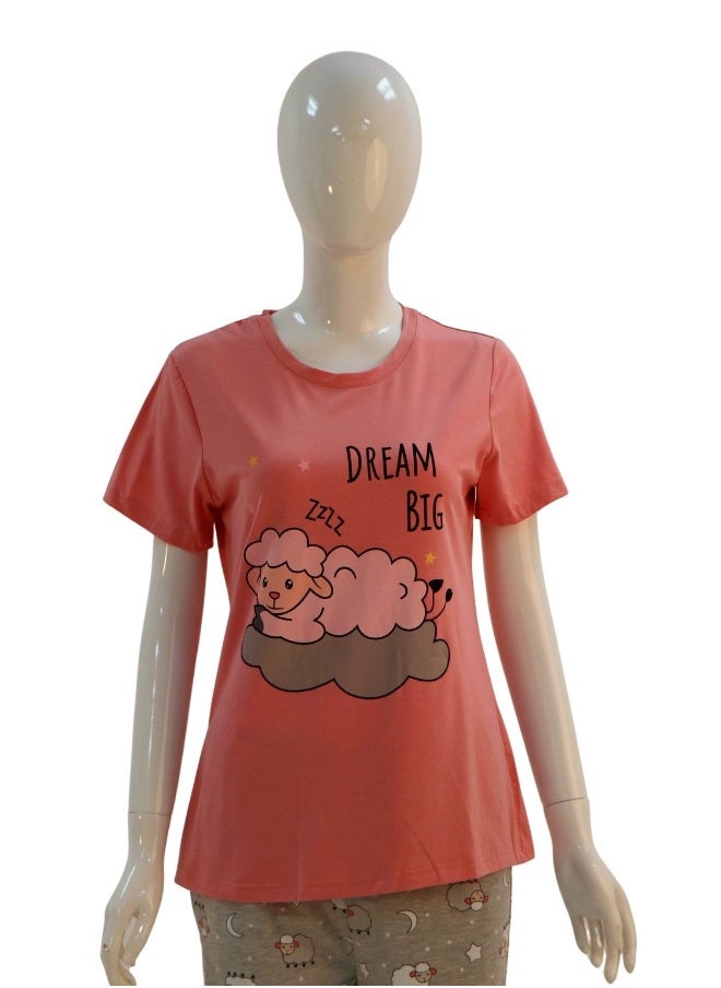 JOANNA - JOANNA Women's Dream Big Print Short Sleeve Shirt & Long Pants Pajama Set, Pink - Image 1