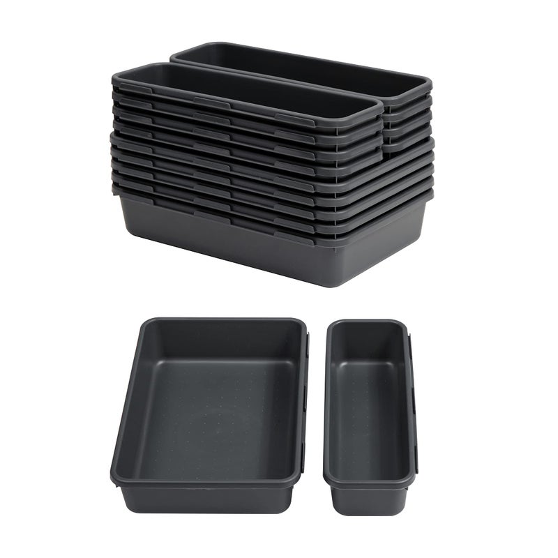 Gonice 13 PCS Drawer Organizer Tray, Interlocking Office Desk Drawer Storage, Black Plastic Organizer Bins for Office Supplies and Tools, Desk Drawer Organizer for Bathroom and Kitchen - Image 1