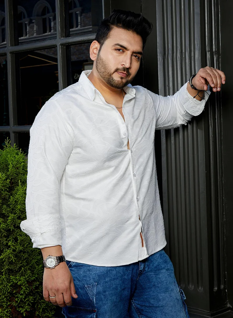 Instafab Plus  Instafab Plus Men's Daisy White Abstract-Edge Shirt For Casual Wear | Spread Collar | Long Cuffed Sleeves | Button Closure | Plus Size Shirt Crafted With Comfort Fit For Everyday Wear for Men | Best Price UAE