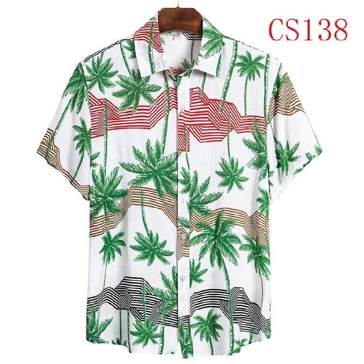 Explosions 2020 New Foreign Trade Source Hawaiian Style US Size Printed Short Sleeve Shirt Men's Casual T-Shirt - Image 5