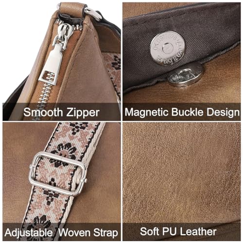 PALAY® Women Satchel Bag Fashion PU Solid Brown Crossbody Bag Sling Bag Shoulder Bag with Woven Embossed Shoulder Strap Casual Daily Satchel Bag - Image 3