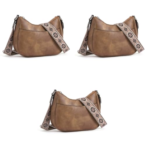 PALAY® Women Satchel Bag Fashion PU Solid Brown Crossbody Bag Sling Bag Shoulder Bag with Woven Embossed Shoulder Strap Casual Daily Satchel Bag - Image 1