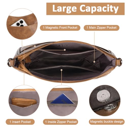 PALAY® Women Satchel Bag Fashion PU Solid Brown Crossbody Bag Sling Bag Shoulder Bag with Woven Embossed Shoulder Strap Casual Daily Satchel Bag - Image 4