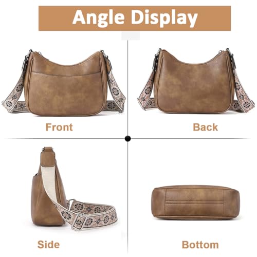PALAY® Women Satchel Bag Fashion PU Solid Brown Crossbody Bag Sling Bag Shoulder Bag with Woven Embossed Shoulder Strap Casual Daily Satchel Bag - Image 5