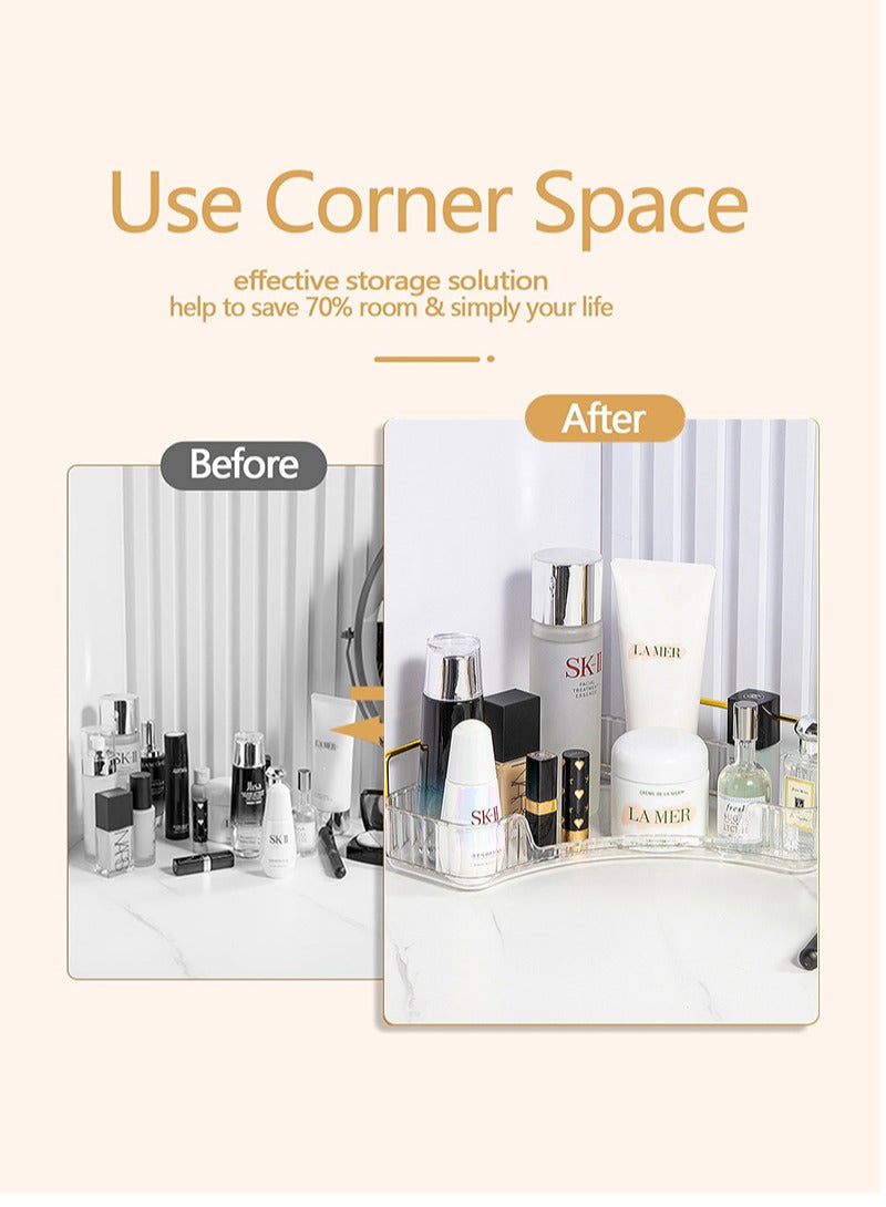 Sharpdo 90° Corner Bathroom Counter Organizer,Vanity Trays for Skincare Makeup Storage Shelf,Perfume and Cosmetic Dresser Organizer,Countertop,Kitchen Spice Rack - Image 3