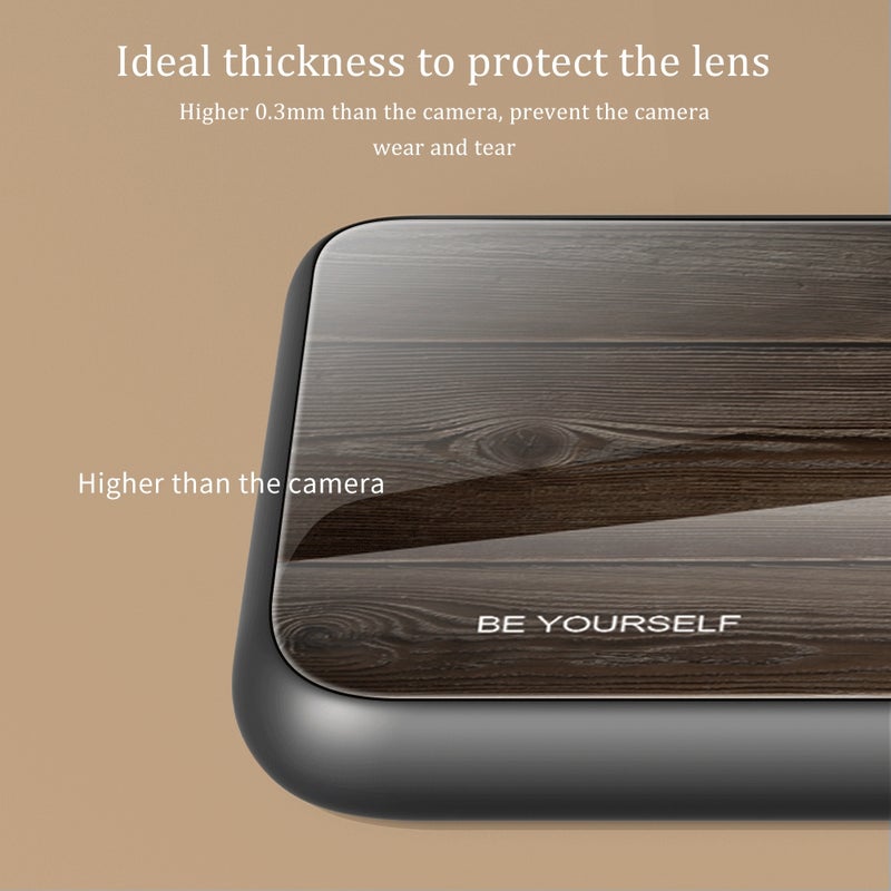 HuHa Protective Cover For iPhone 14 Plus Wood Grain Glass Protective Case (Light Brown) - Image 3