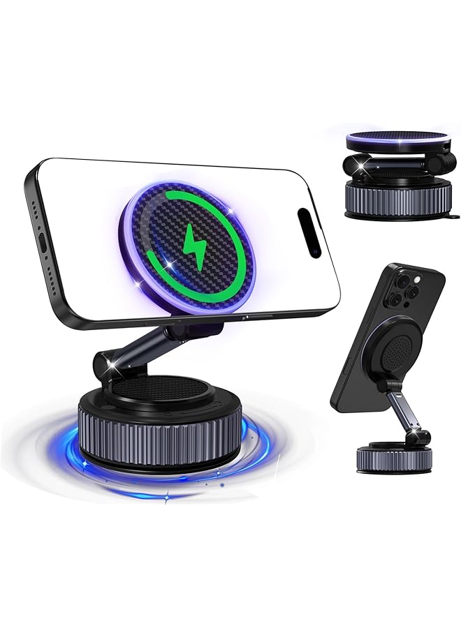 Green Tiger Magnetic Phone Charger Holder for Car, 360° Adjustable Vacuum Magnetic Phone Holder, Foldable Retractable Suction Cup Car Mount for Magsafe for Car/Gym/Mirror Mount for i-Phone & Android - Image 1