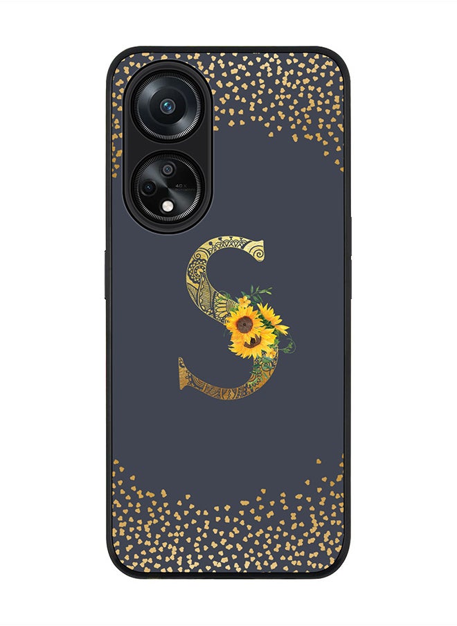 Stylizedd Rugged Black edge case for Oppo A98 5G, Slim fit Thin Cover- Custom Monogram Initial Letter Floral Pattern Alphabet-S  (Grey )  - Image 1