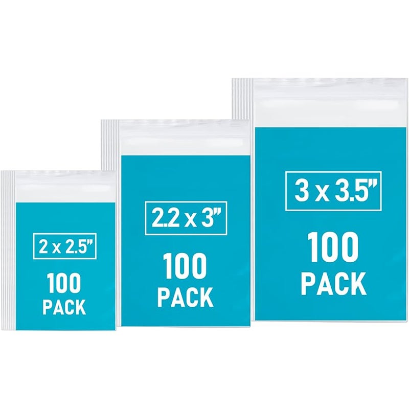 WOW DING Small Plastic Bags, 300 PCS Mini Baggies, 3 Assorted Sizes, Transparent Jewelry Bags Reclosable, Clear Zip lock Bags, Resealable Poly Bags for Pill, Beads, Screws, Packaging - Image 1