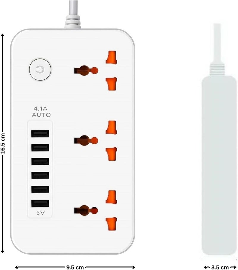 NOJTI لوح تمديد، شريط كهربائي بـ 6 منافذ USB و٣ منافذ عامة، كابل تمديد بقدرة 2500 واط وجهد 10 أمبير، شريط كهربائي مزود بحامي من الصدمات الكهربائية ثلاثي الأطراف للاستخدام المنزلي والمكتبي وأجهزة الكمبيوتر وشحن الهواتف المحمولة (لون أبيض - Z64) - Image 2