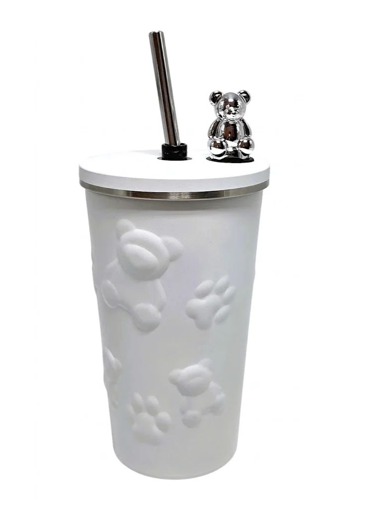 Tooly 600ml White Stainless Steel Vacuum Insulated Travel Tumbler with Lid, 304 Stainless Steel Double Wall, Hot & Cold Beverage Cup, Leak-Resistant Design