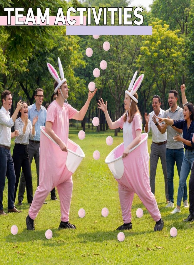 Cuffbow 17 Pcs Easter Bunny Granny Pants Yard Game Sets Granny Pink Pants Ring Toss Poms Inflatable Bunny Ears & Hoops for Adults Easter Family Party Outdoor Activities Lawn Tossing Catching - Image 4