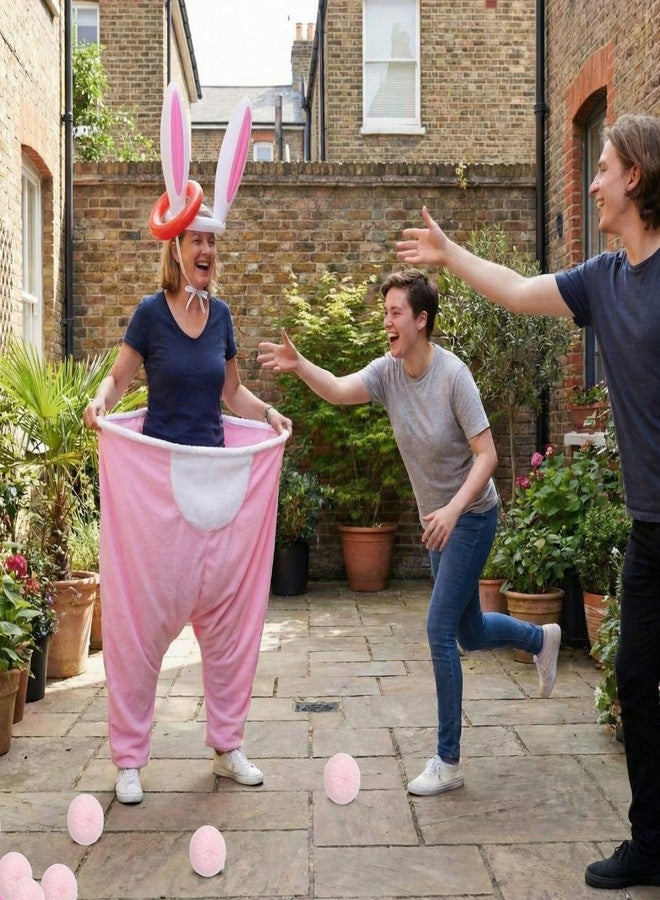 Cuffbow 17 Pcs Easter Bunny Granny Pants Yard Game Sets Granny Pink Pants Ring Toss Poms Inflatable Bunny Ears & Hoops for Adults Easter Family Party Outdoor Activities Lawn Tossing Catching - Image 5