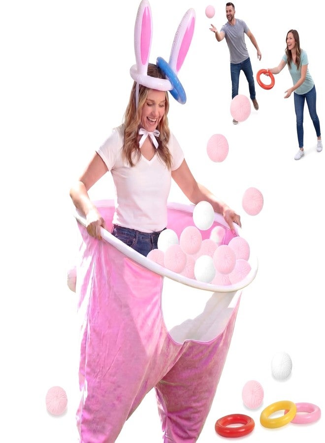 Cuffbow 17 Pcs Easter Bunny Granny Pants Yard Game Sets Granny Pink Pants Ring Toss Poms Inflatable Bunny Ears & Hoops for Adults Easter Family Party Outdoor Activities Lawn Tossing Catching - Image 1