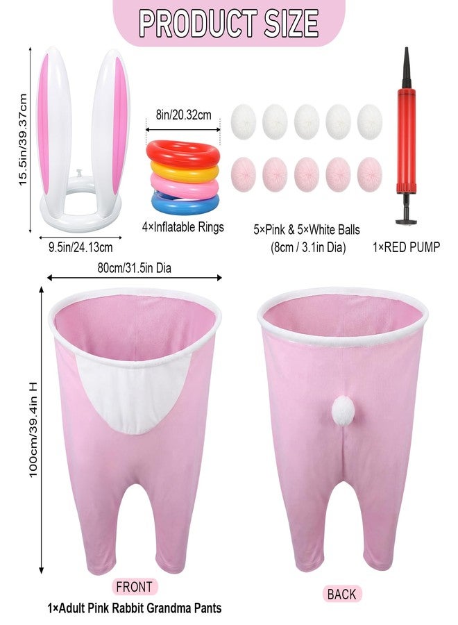 Cuffbow 17 Pcs Easter Bunny Granny Pants Yard Game Sets Granny Pink Pants Ring Toss Poms Inflatable Bunny Ears & Hoops for Adults Easter Family Party Outdoor Activities Lawn Tossing Catching - Image 2