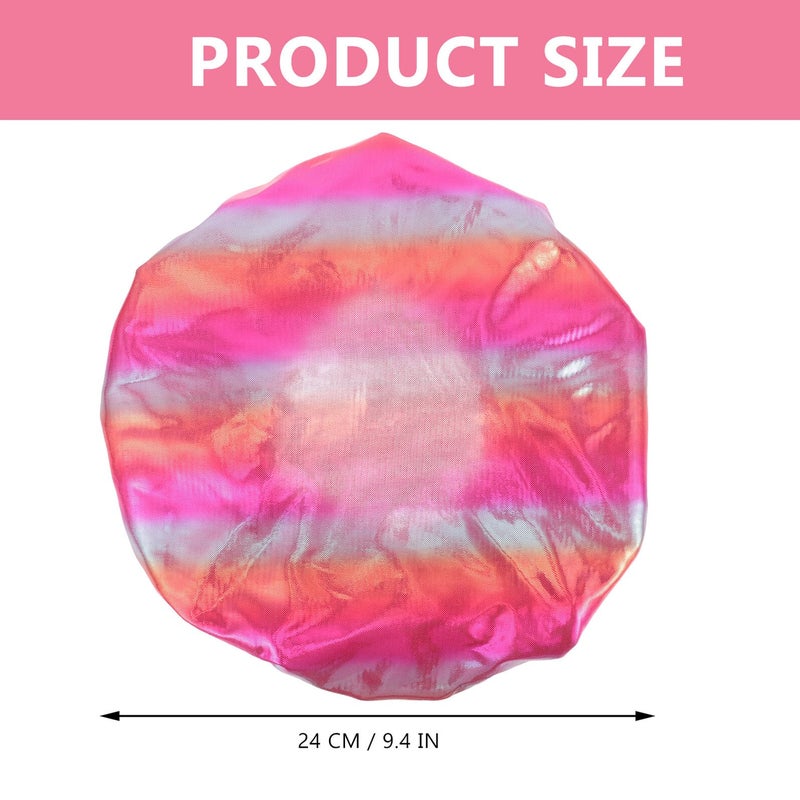 Extra Large Waterproof Shower Cap For Women Double Layer Reusable Bathing Hat With Elastic Band Rainbow Colors - Image 3