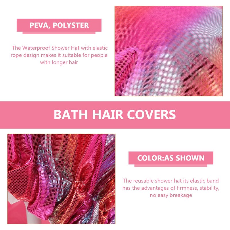 Extra Large Waterproof Shower Cap For Women Double Layer Reusable Bathing Hat With Elastic Band Rainbow Colors - Image 4