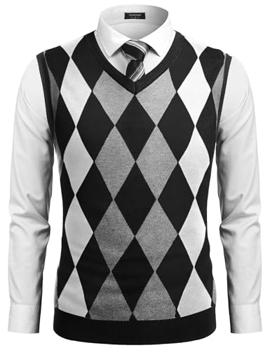 Coofandy Men's Casual Slim Fit V-neck Rhombus Business Knitwear Sweater Vest Black Medium - Image 1