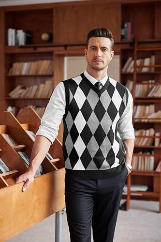 Coofandy Men's Casual Slim Fit V-neck Rhombus Business Knitwear Sweater Vest Black Medium - Image 5