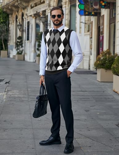 Coofandy Men's Casual Slim Fit V-neck Rhombus Business Knitwear Sweater Vest Black Medium - Image 3