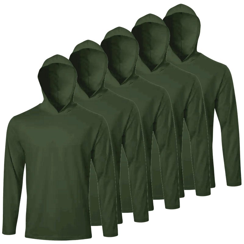 LeeHanTon 5 Pack Men's Dry Fit Wicking Long Sleeve UPF SPF Sun Protection Tee Shirts Fishing Active Hoodie Pullover Sweatshirt Moisture Workout Shirts M - Image 1