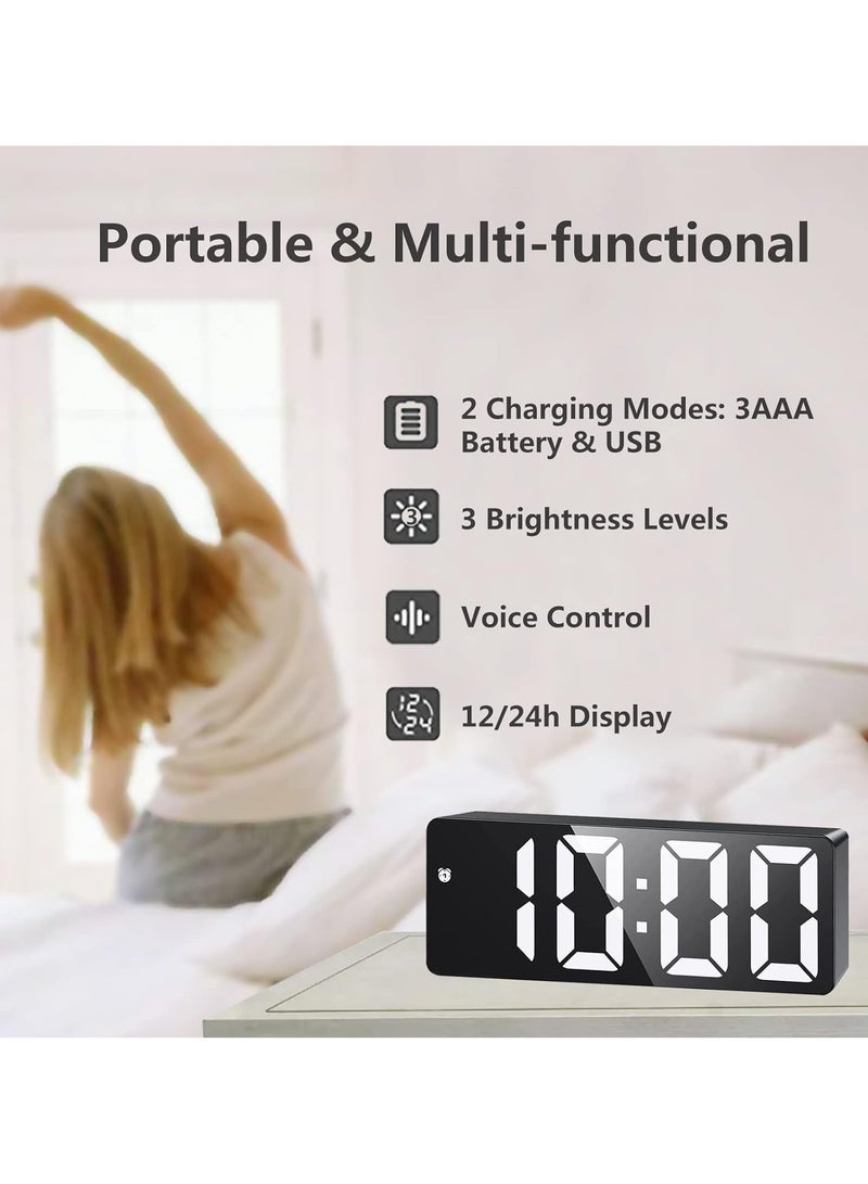 ساعة الإنذار الرقمية بالدايود الذكي: ضوء ليلي كهربائي مع 3 سطوع قابل للضبط، ساعة مكتب التحكم في الصوت مع عرض التاريخ/الشهر/درجة الحرارة، مع USB/بطارية تعمل لغرفة النوم المنزلية - Image 2