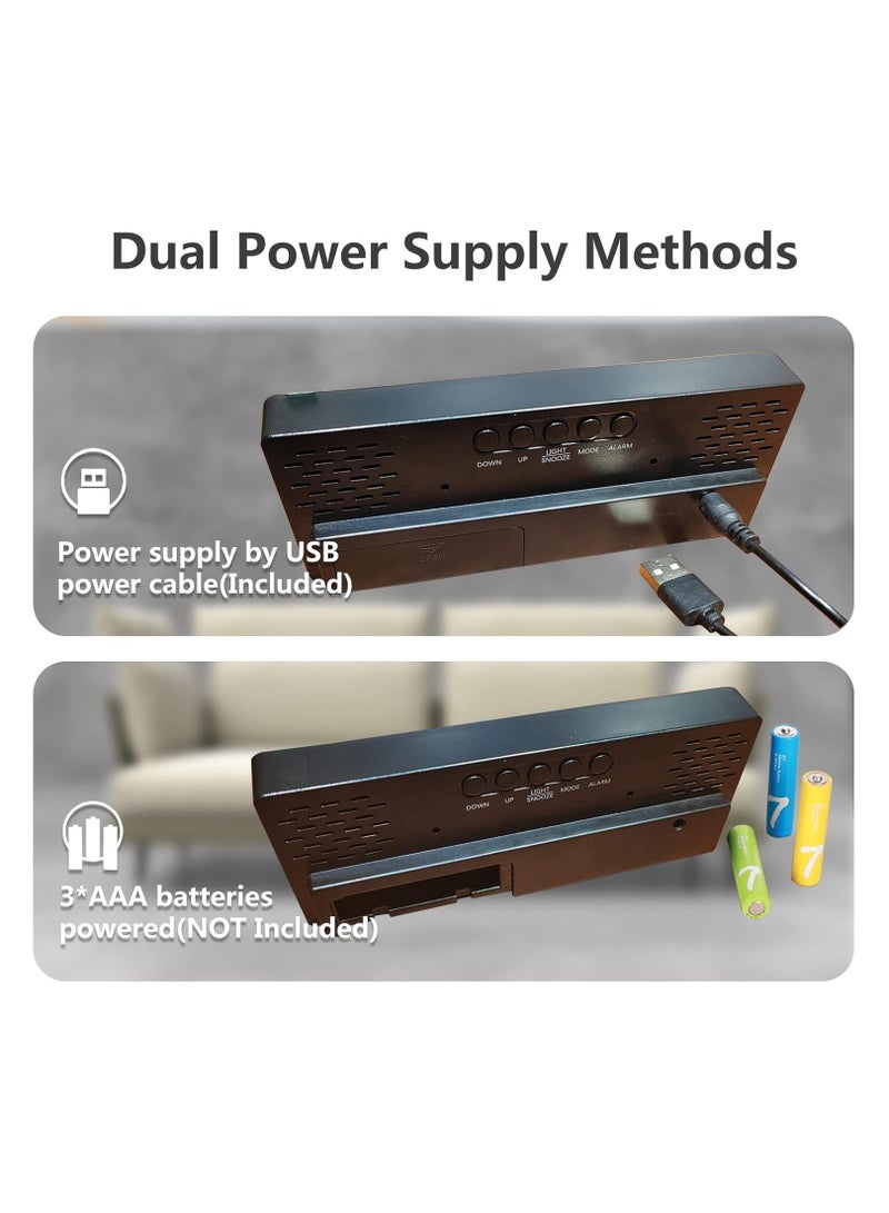 ساعة الإنذار الرقمية بالدايود الذكي: ضوء ليلي كهربائي مع 3 سطوع قابل للضبط، ساعة مكتب التحكم في الصوت مع عرض التاريخ/الشهر/درجة الحرارة، مع USB/بطارية تعمل لغرفة النوم المنزلية - Image 3