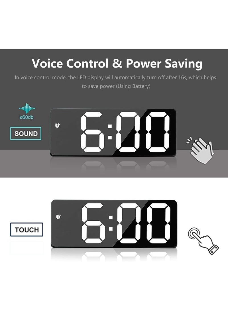 ساعة الإنذار الرقمية بالدايود الذكي: ضوء ليلي كهربائي مع 3 سطوع قابل للضبط، ساعة مكتب التحكم في الصوت مع عرض التاريخ/الشهر/درجة الحرارة، مع USB/بطارية تعمل لغرفة النوم المنزلية - Image 5