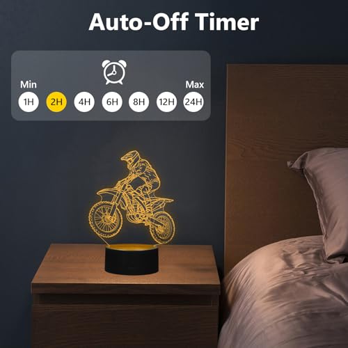 oboist Dirt Bike Gift 3D Night Light, 16 Colors Illusion Night Lamp for Boys - Dirt Bike Themed Bedroom Lamps, Optical Illusion Lamp with Remote Control, Kids' Room Décor, Cool Gifts for Motorcycle Lovers - Image 3