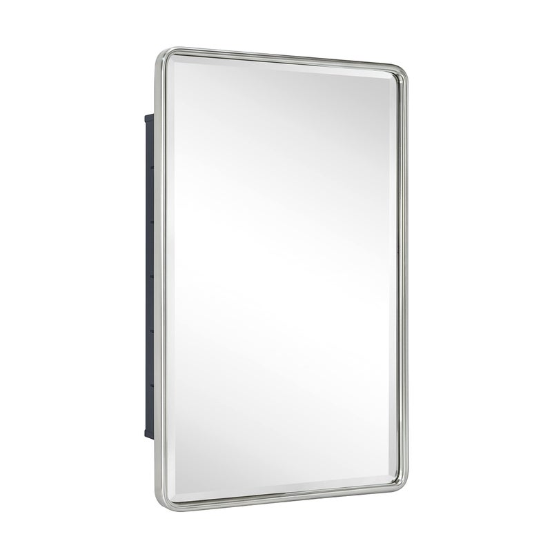 TEHOME Farmhouse Brushed Nickel Metal Framed Recessed Bathroom Medicine Cabinet with Mirror Rounded Rectangle Medicine Cabinet with Beveled Mirror 16x24'' - Image 1