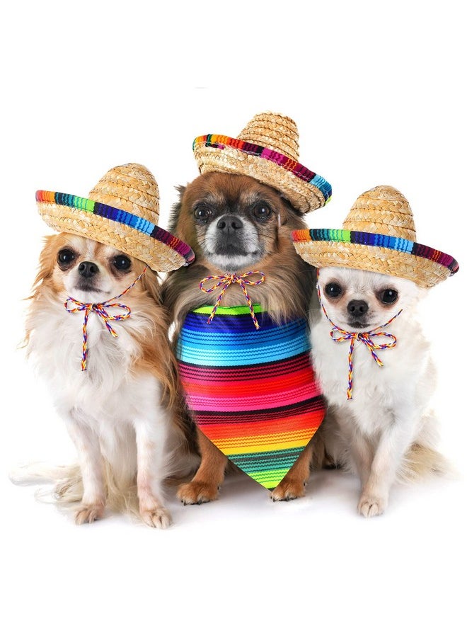 Saintrygo Dog Sombrero Hat Multicolor Sombrero Hats Straw Mexican Hat And Dog Bandana Pet Triangle Bib Costume For Mexican Cinco De Mayo Fiesta Christmas Decorations  - Image 2