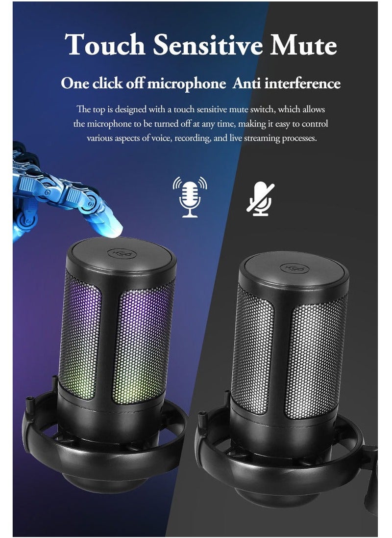 Gaming PC USB Microphone Podcast Condenser Mic for Streaming Twitch Online Chat RGB Computer Mic