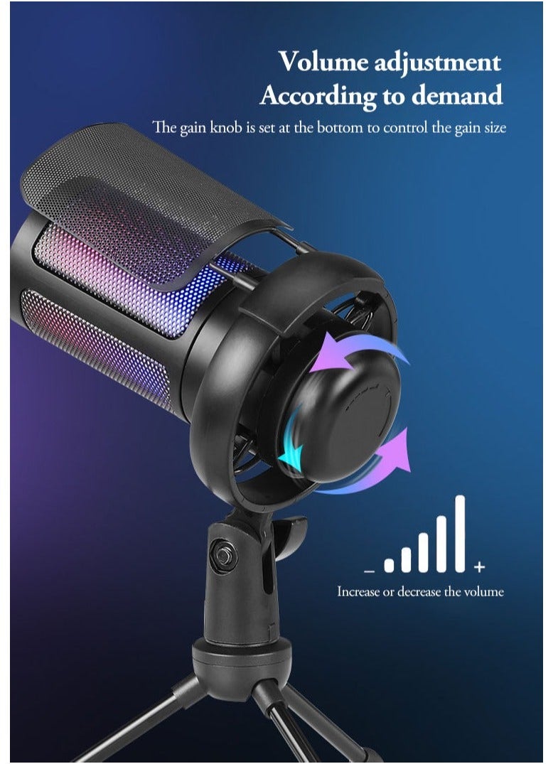 Gaming PC USB Microphone Podcast Condenser Mic for Streaming Twitch Online Chat RGB Computer Mic