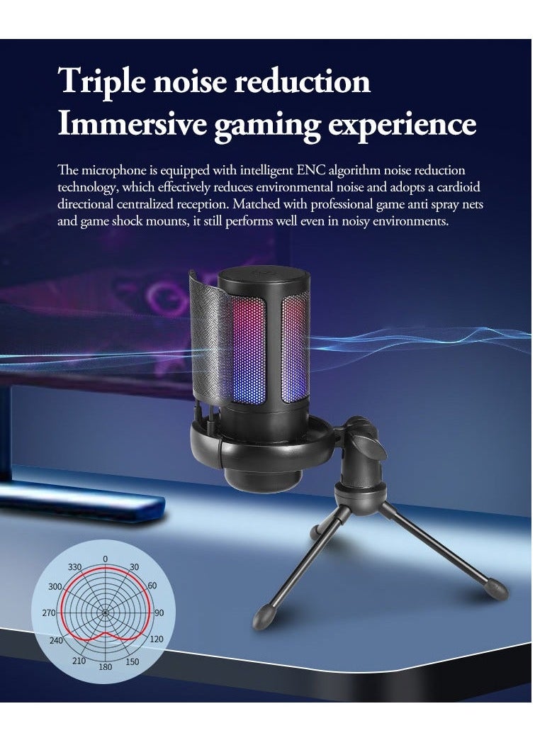 Gaming PC USB Microphone Podcast Condenser Mic for Streaming Twitch Online Chat RGB Computer Mic